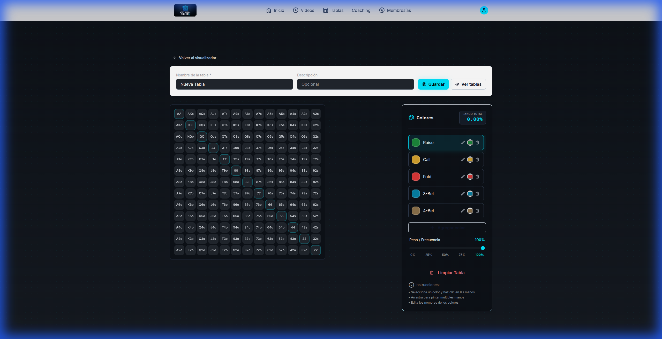 Editor de Tablas Preflop